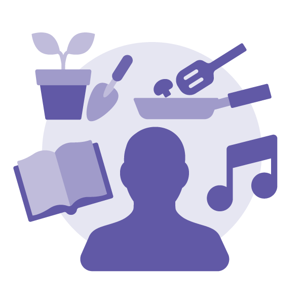 Silhouette of person surrounded by icons representing daily activities